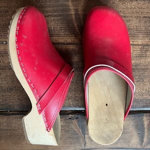 Classic Red Leather Clogs